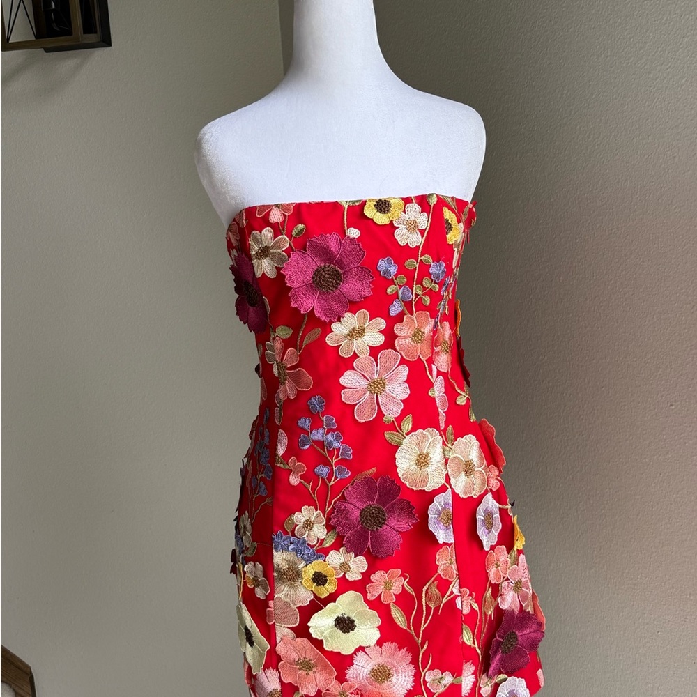 Endless Rose Strapless Dress - Red Floral